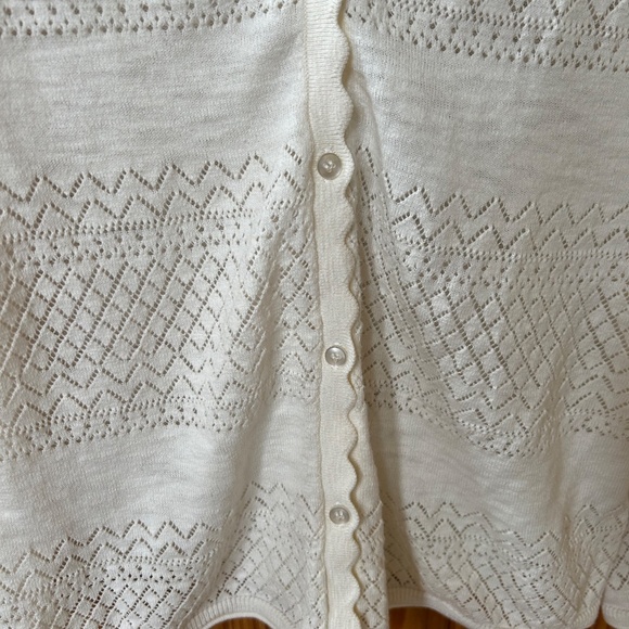 Frye Pointelle Cardigan Sweater Ivory Long Sleeve Button Up Women's Size Medium - Picture 6 of 7